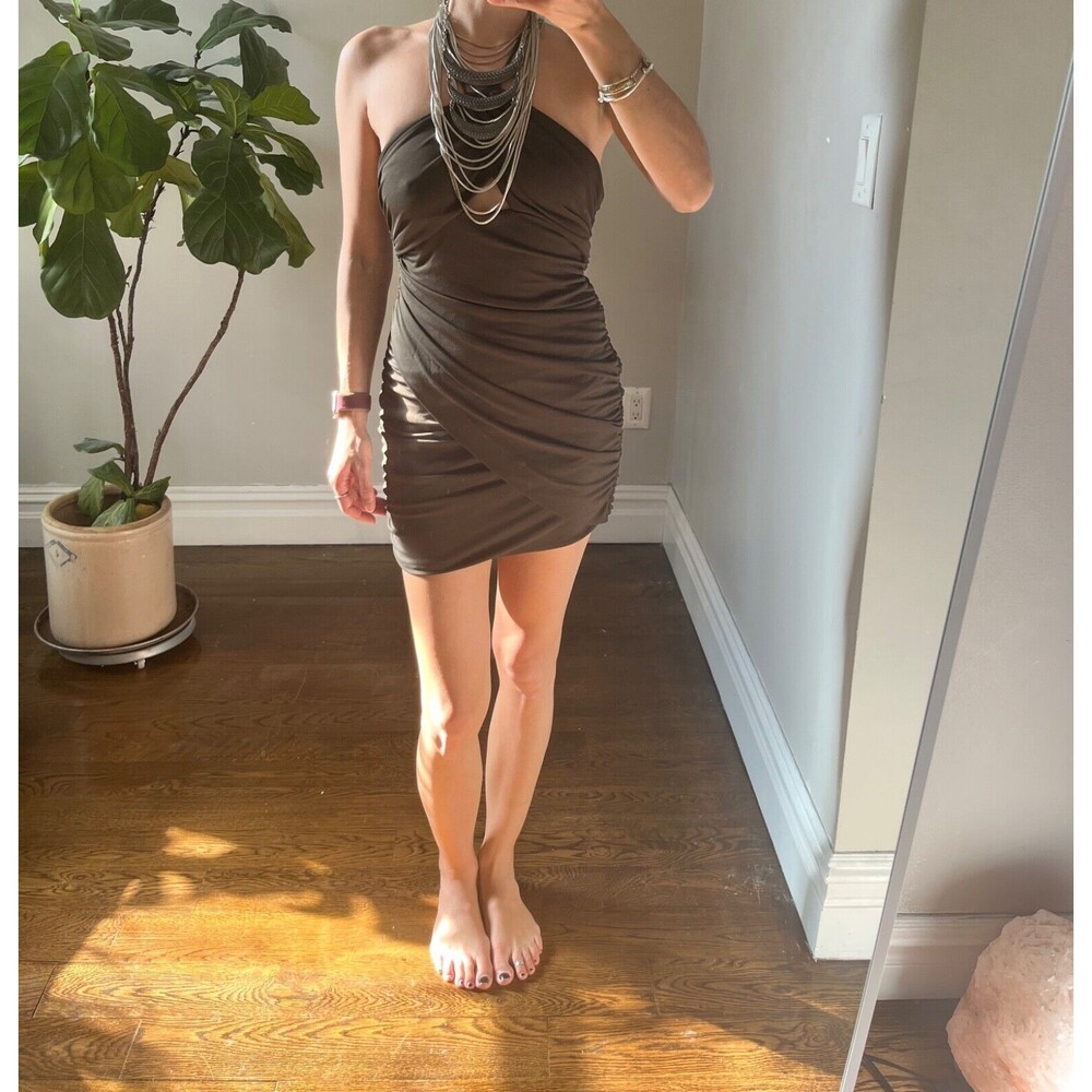 Zara Bandage Rouched Halter neck Mini Dress Mocha Size S